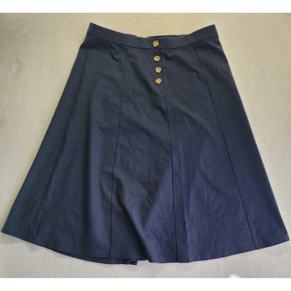 Christopher & Banks Navy Blue A-Line Midi Skirt XL Button Front Detail NEW